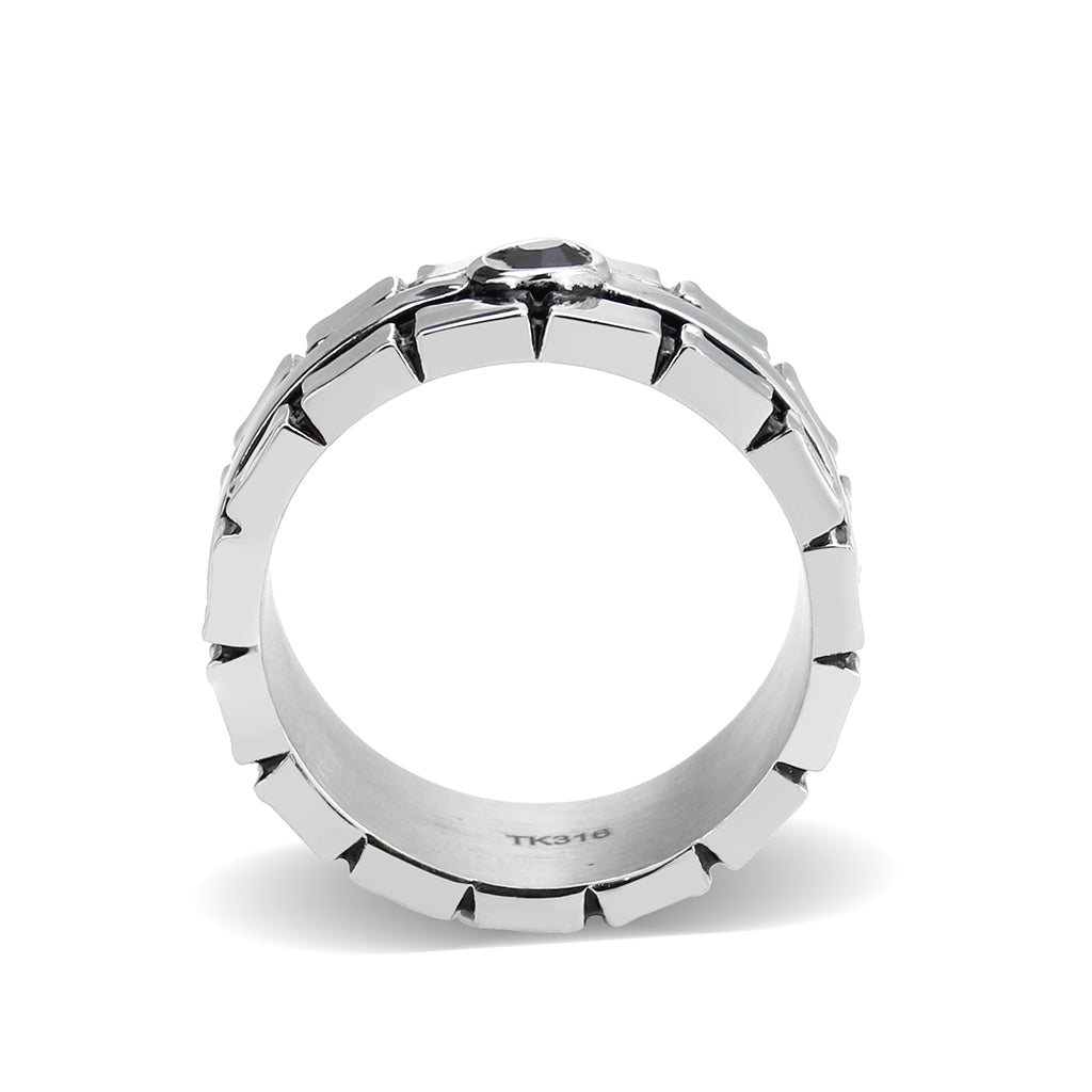 TK3911 - High polished (no plating) Stainless Steel Ring with Top Grade Crystal in Jet-2
