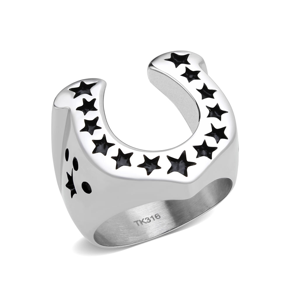 TK3912 - High polished (no plating) Stainless Steel Ring with Epoxy in Jet-0