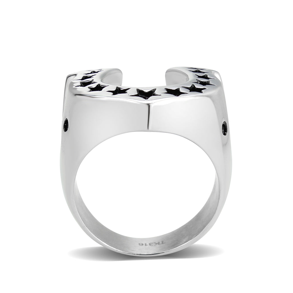 TK3912 - High polished (no plating) Stainless Steel Ring with Epoxy in Jet-2