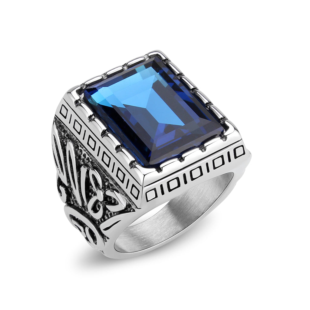 TK3913 - High polished (no plating) Stainless Steel Ring with Top Grade Crystal in Sapphire-0