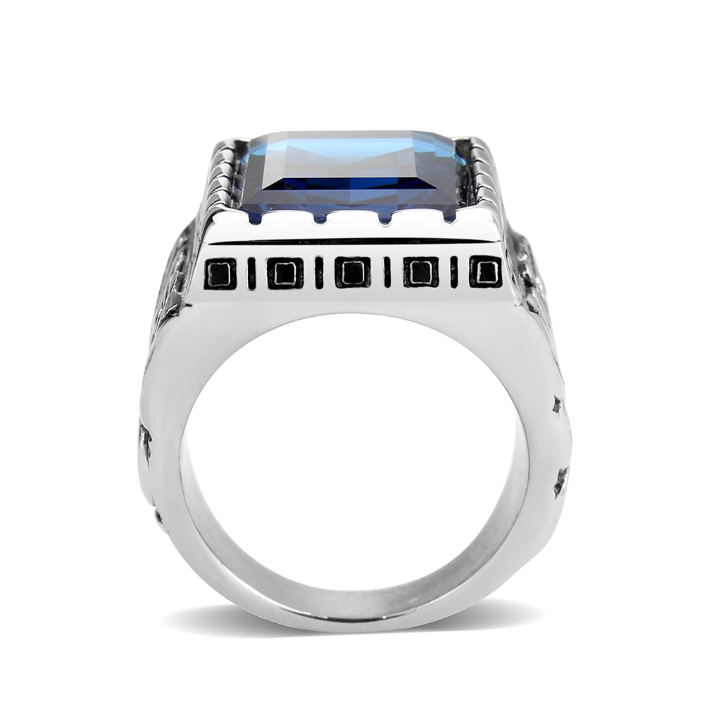 TK3913 - High polished (no plating) Stainless Steel Ring with Top Grade Crystal in Sapphire-2
