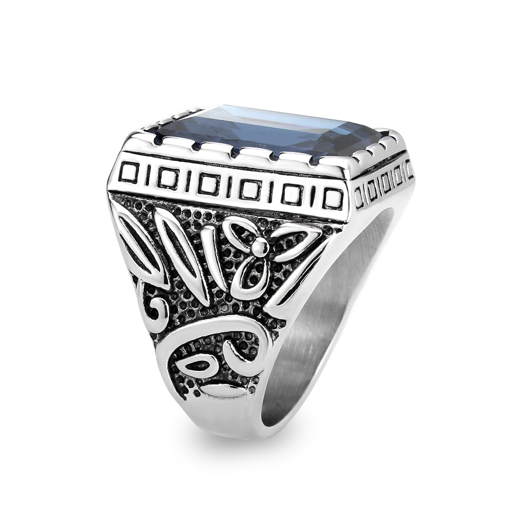 TK3913 - High polished (no plating) Stainless Steel Ring with Top Grade Crystal in Sapphire-3