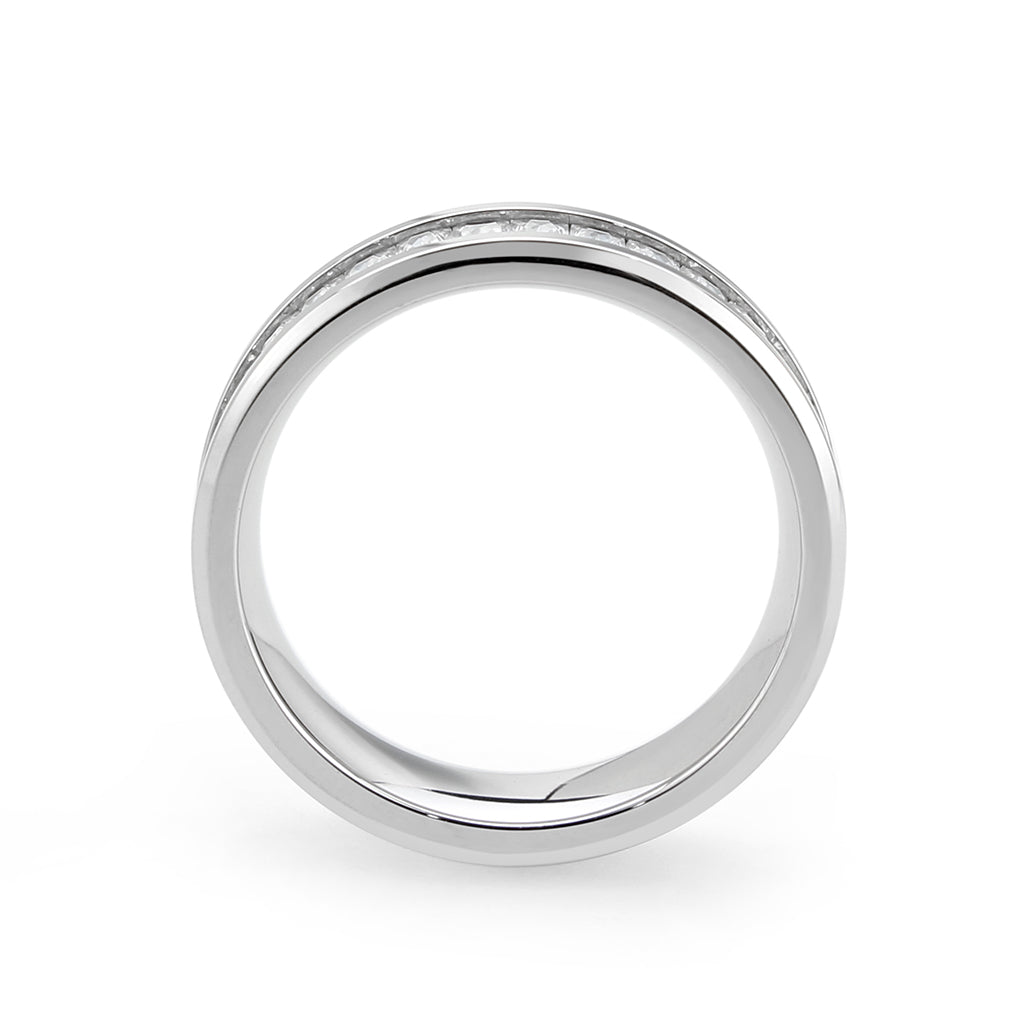 TK3914 - High polished (no plating) Stainless Steel Ring with AAA Grade CZ in Clear-2