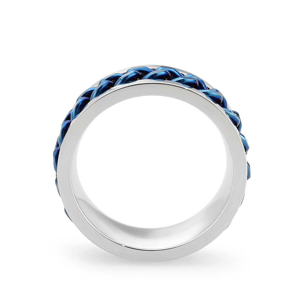 TK3916 - Two Tone IP Blue Stainless Steel Ring with NoStone in No Stone-2