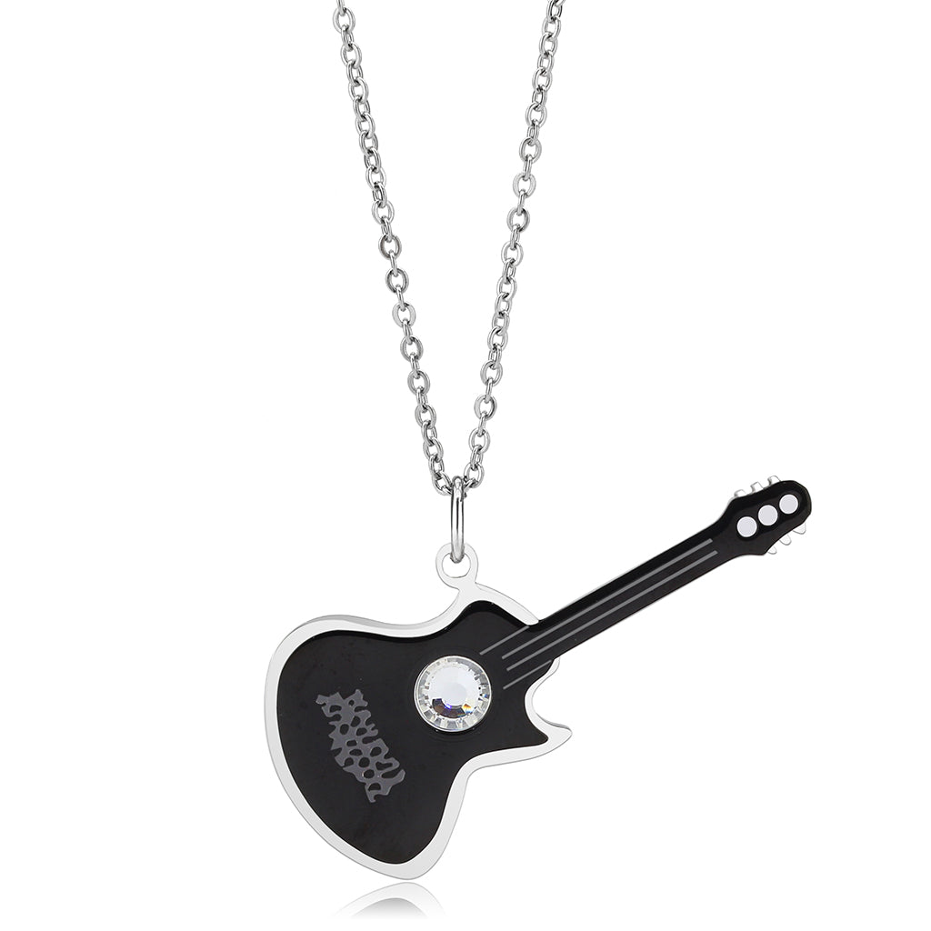 TK3933 - High polished (no plating) Stainless Steel Chain Pendant with Top Grade Crystal in Clear-3