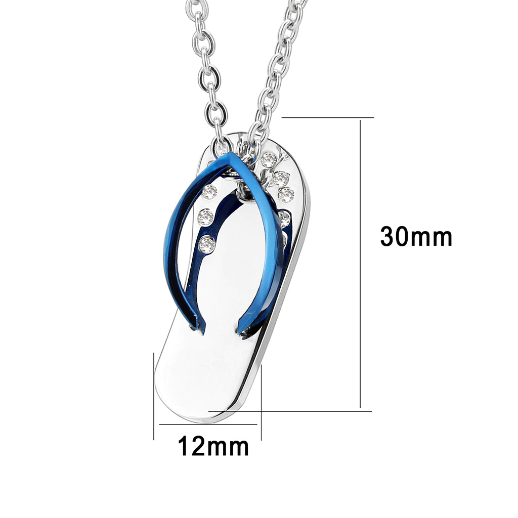 TK3940 - High polished (no plating) Stainless Steel Chain Pendant with Top Grade Crystal in Clear-0