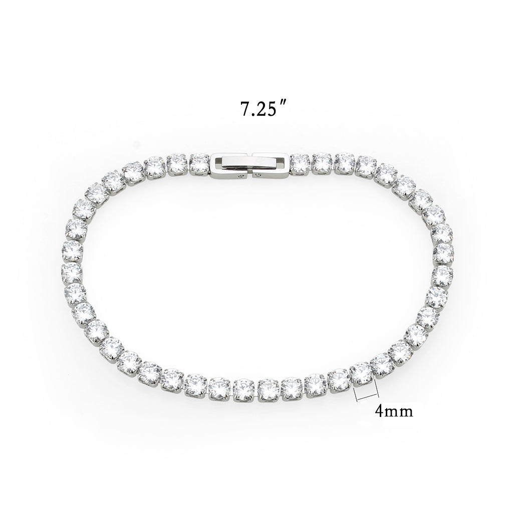 TK3947 - High polished (no plating) Stainless Steel Bracelet with AAA Grade CZ in Clear-1