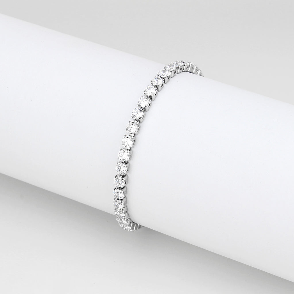 TK3947 - High polished (no plating) Stainless Steel Bracelet with AAA Grade CZ in Clear-0