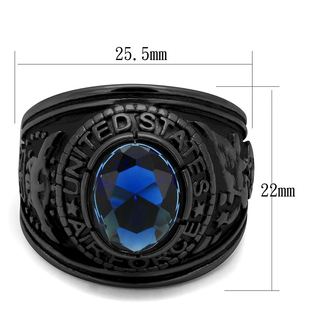 TK414708J - IP Black(Ion Plating) Stainless Steel Ring with Synthetic Synthetic Glass in Sapphire-1