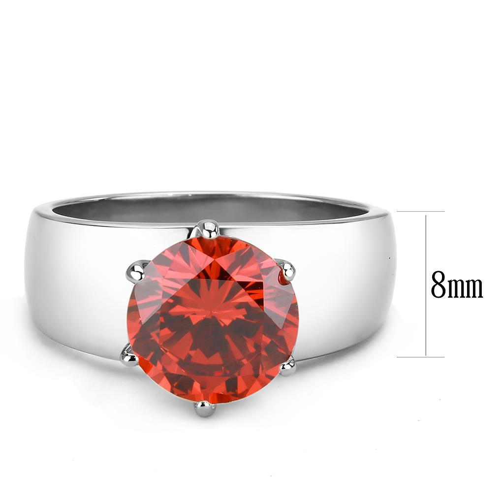 TK52001 - High polished (no plating) Stainless Steel Ring with AAA Grade CZ  in Garnet-1