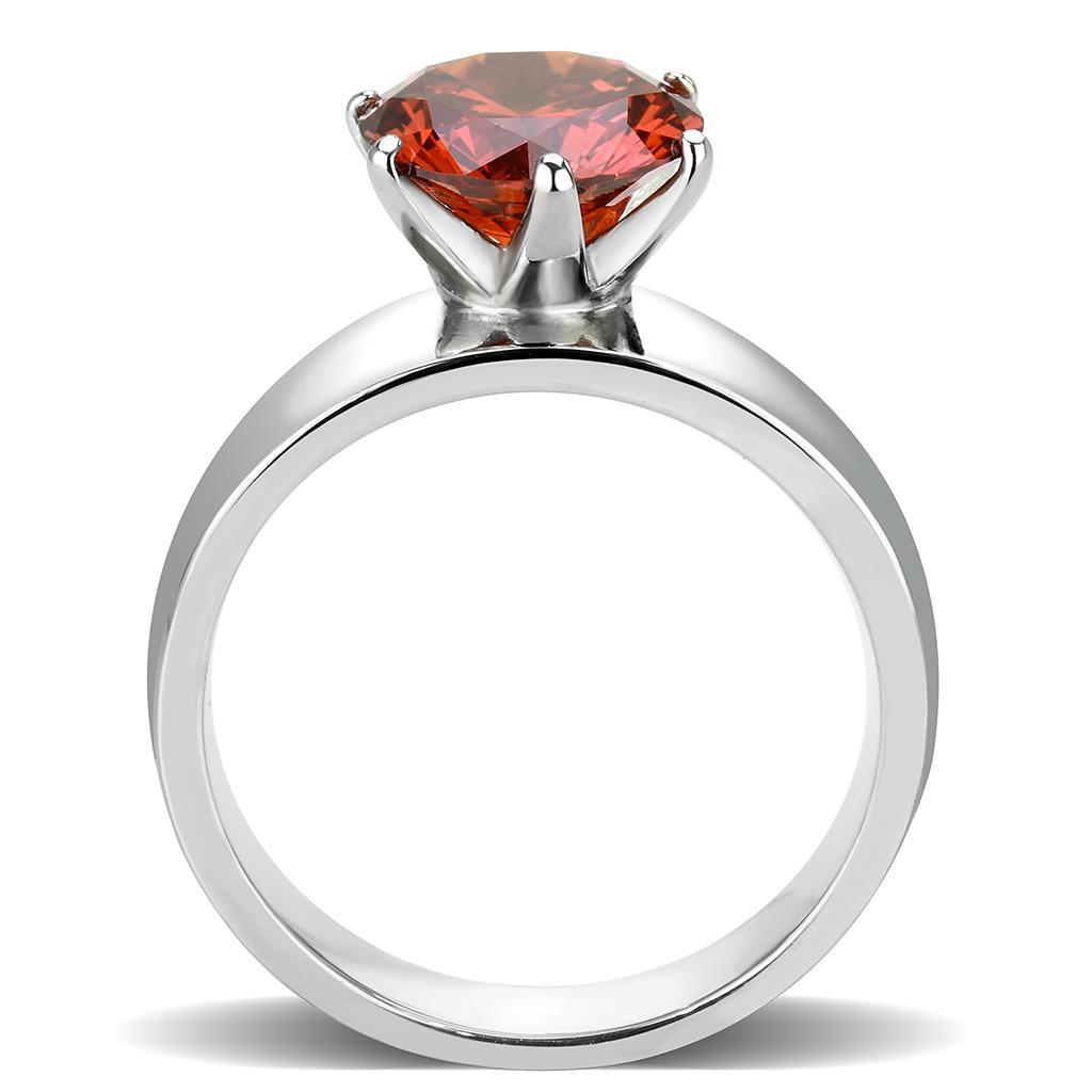 TK52001 - High polished (no plating) Stainless Steel Ring with AAA Grade CZ  in Garnet-2