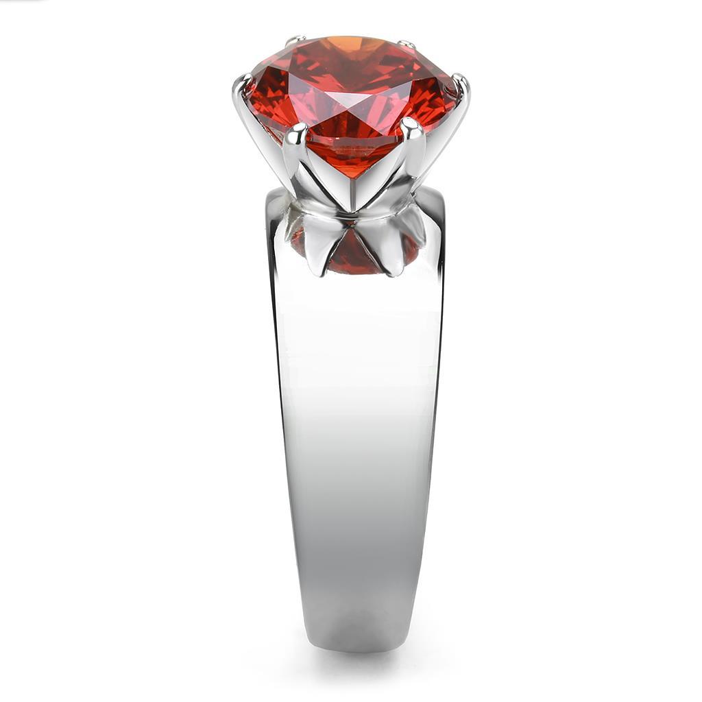 TK52001 - High polished (no plating) Stainless Steel Ring with AAA Grade CZ  in Garnet-3