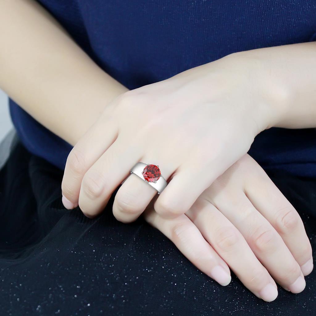TK52001 - High polished (no plating) Stainless Steel Ring with AAA Grade CZ  in Garnet-4