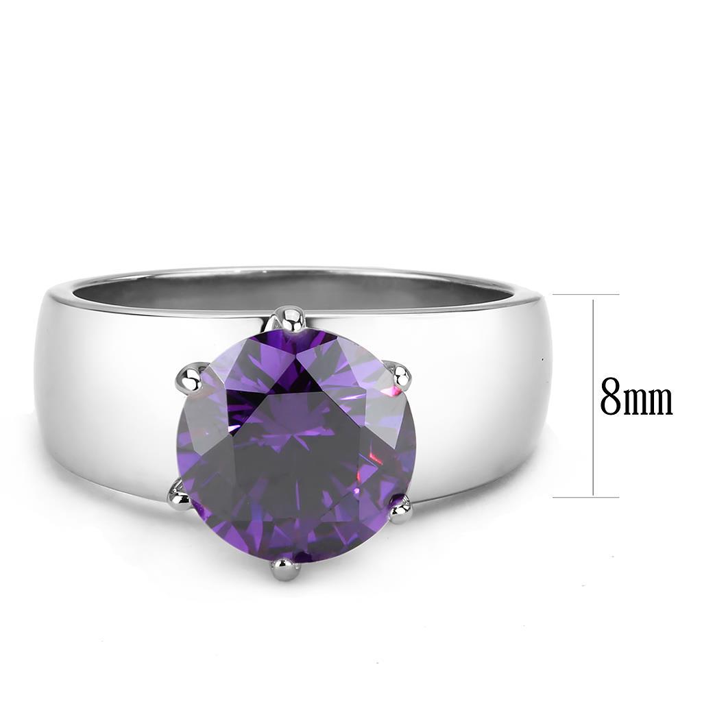 TK52002 - High polished (no plating) Stainless Steel Ring with AAA Grade CZ  in Amethyst-1