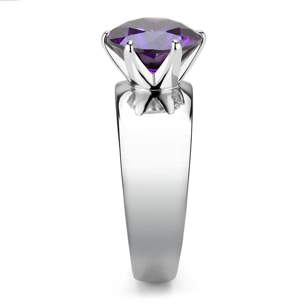 TK52002 - High polished (no plating) Stainless Steel Ring with AAA Grade CZ  in Amethyst-3