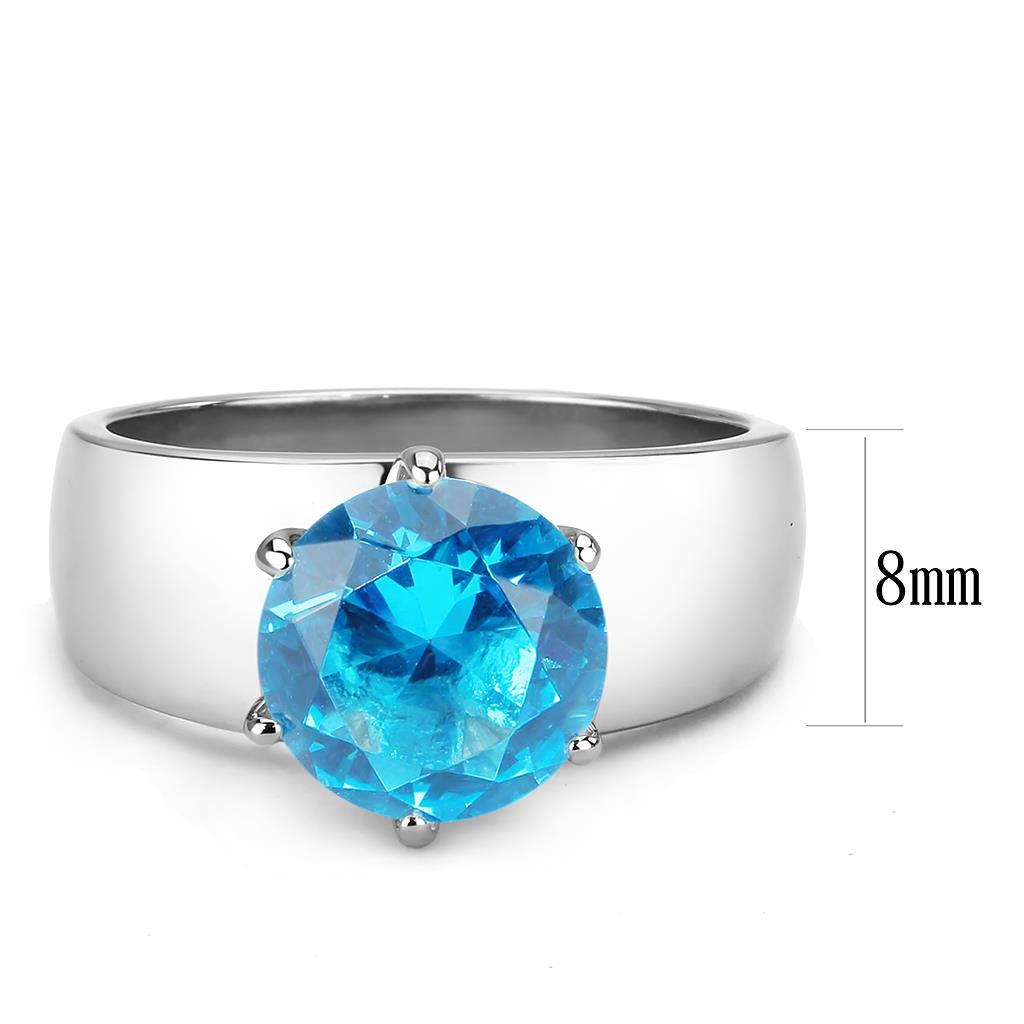 TK52003 - High polished (no plating) Stainless Steel Ring with Synthetic Synthetic Glass in Sea Blue-1