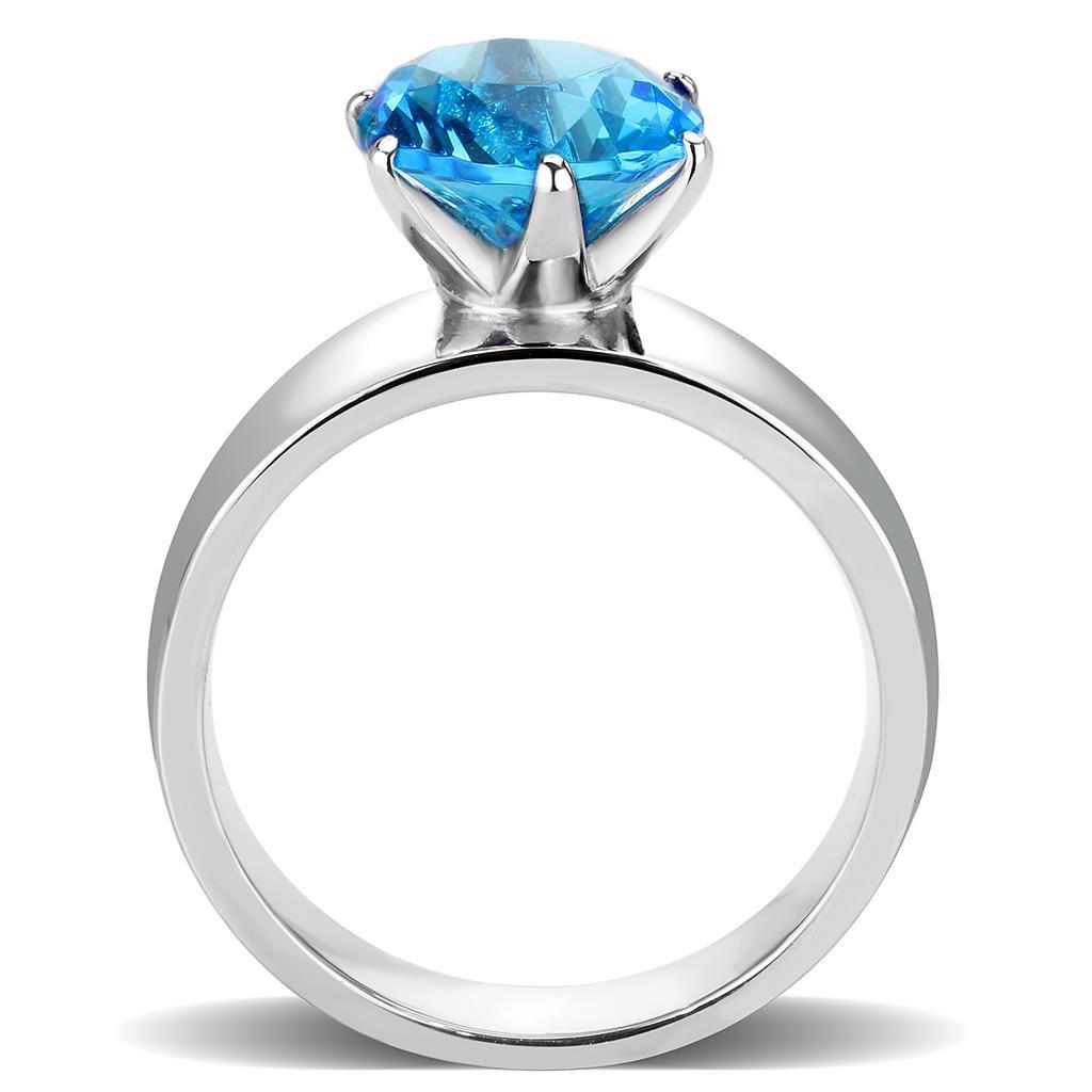 TK52003 - High polished (no plating) Stainless Steel Ring with Synthetic Synthetic Glass in Sea Blue-2