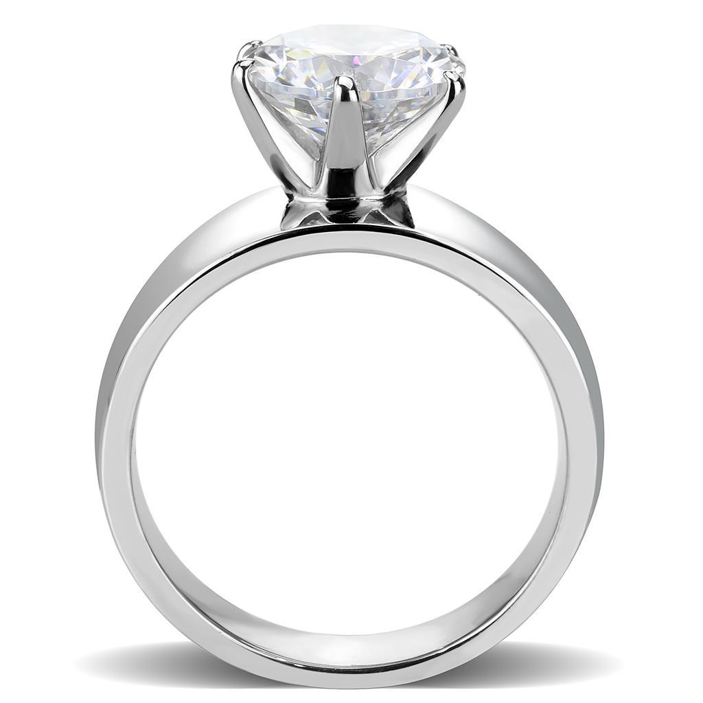 TK52004 - High polished (no plating) Stainless Steel Ring with AAA Grade CZ  in Clear-2