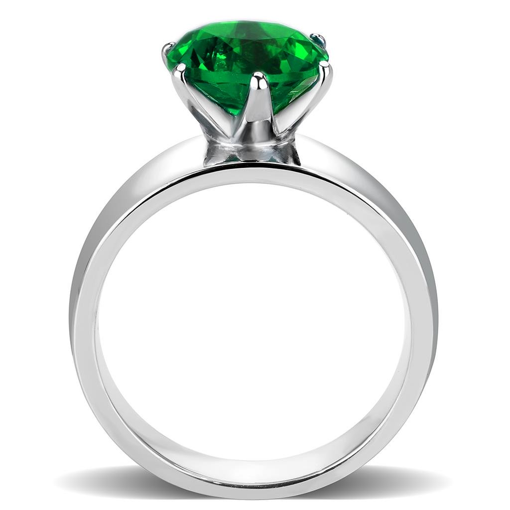 TK52005 - High polished (no plating) Stainless Steel Ring with Synthetic Synthetic Glass in Emerald-2