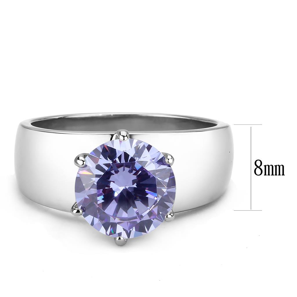 TK52006 - High polished (no plating) Stainless Steel Ring with AAA Grade CZ  in Light Amethyst-1