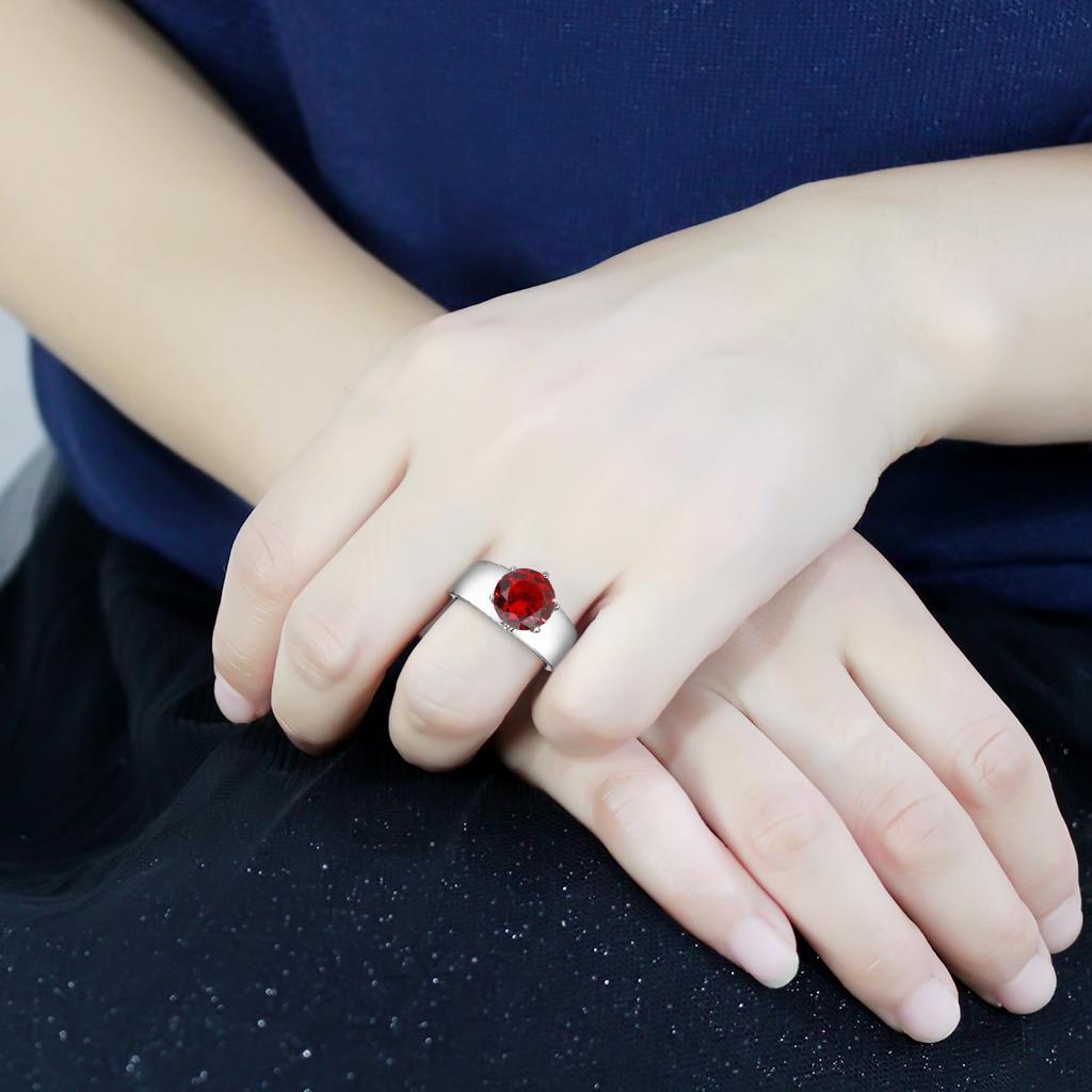 TK52007 - High polished (no plating) Stainless Steel Ring with Synthetic Synthetic Glass in Siam-4