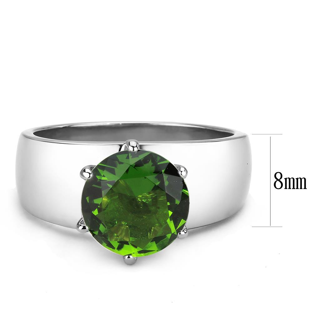 TK52008 - High polished (no plating) Stainless Steel Ring with Synthetic Synthetic Glass in Peridot-1
