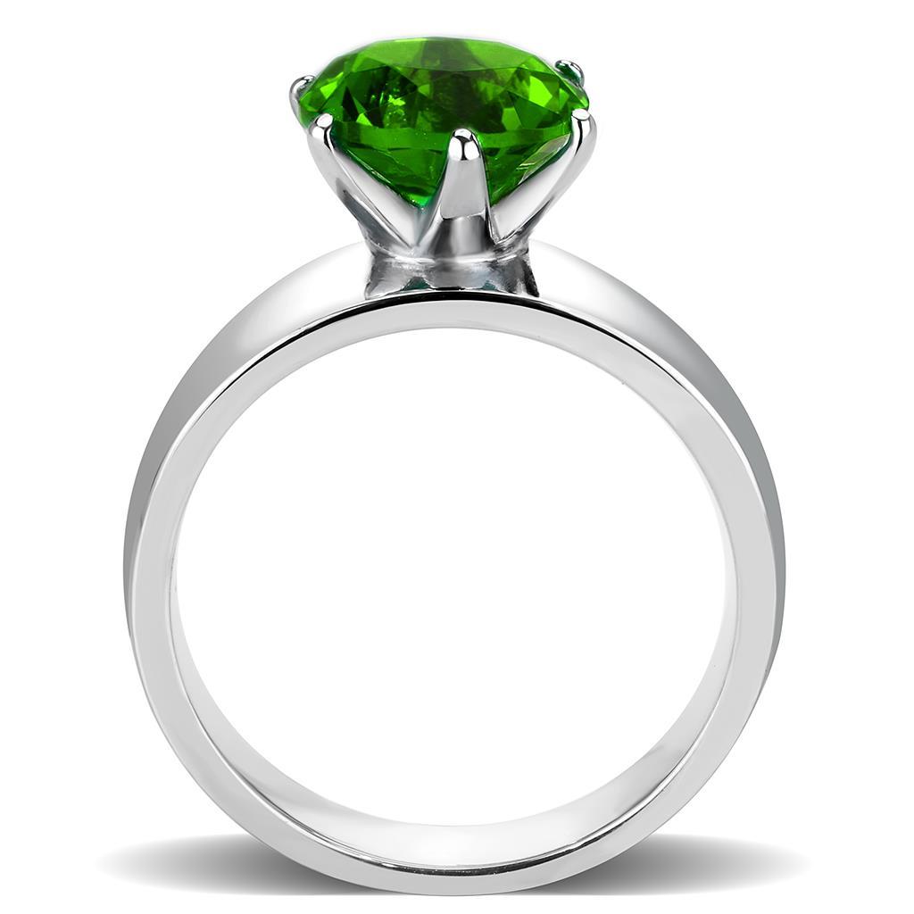 TK52008 - High polished (no plating) Stainless Steel Ring with Synthetic Synthetic Glass in Peridot-2