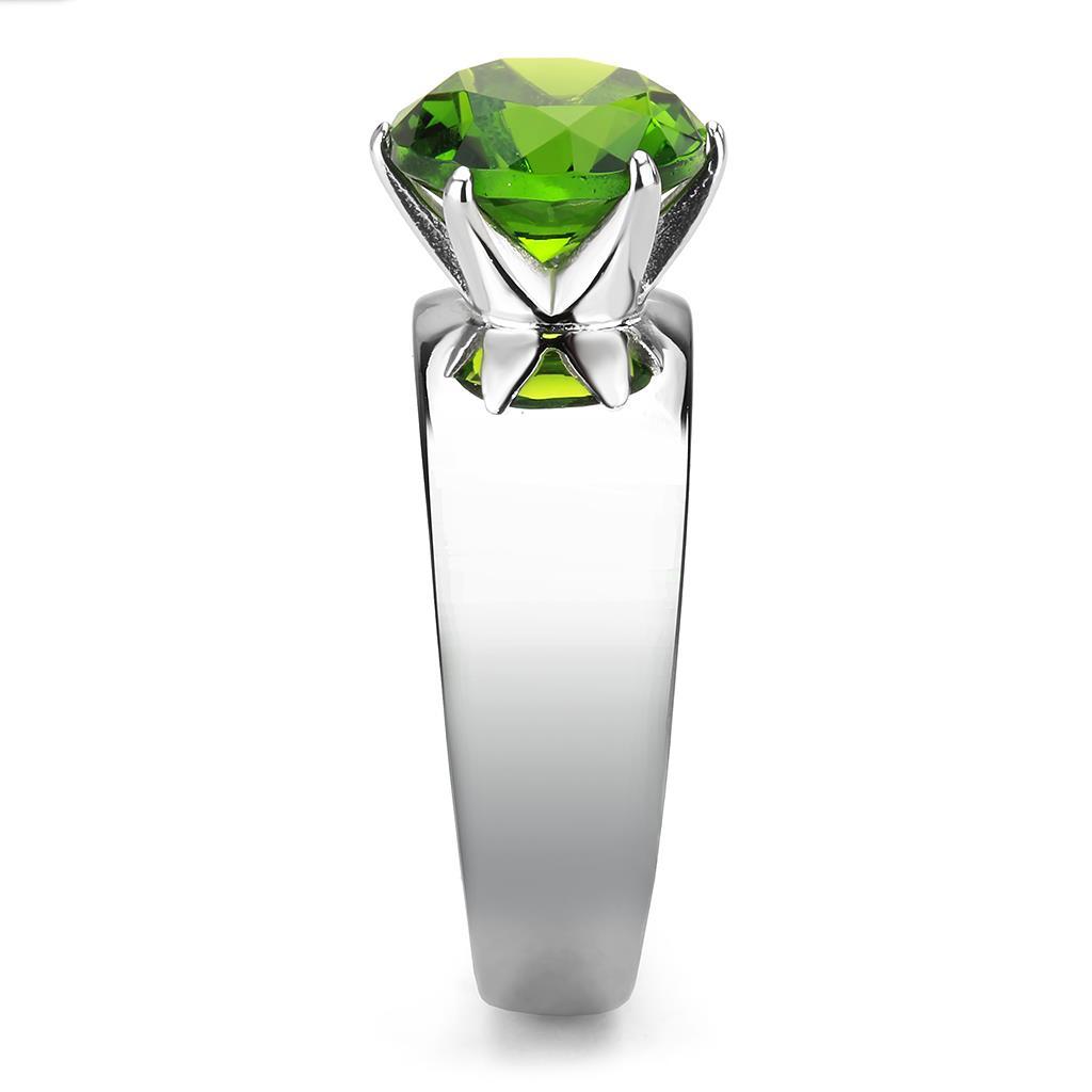 TK52008 - High polished (no plating) Stainless Steel Ring with Synthetic Synthetic Glass in Peridot-3