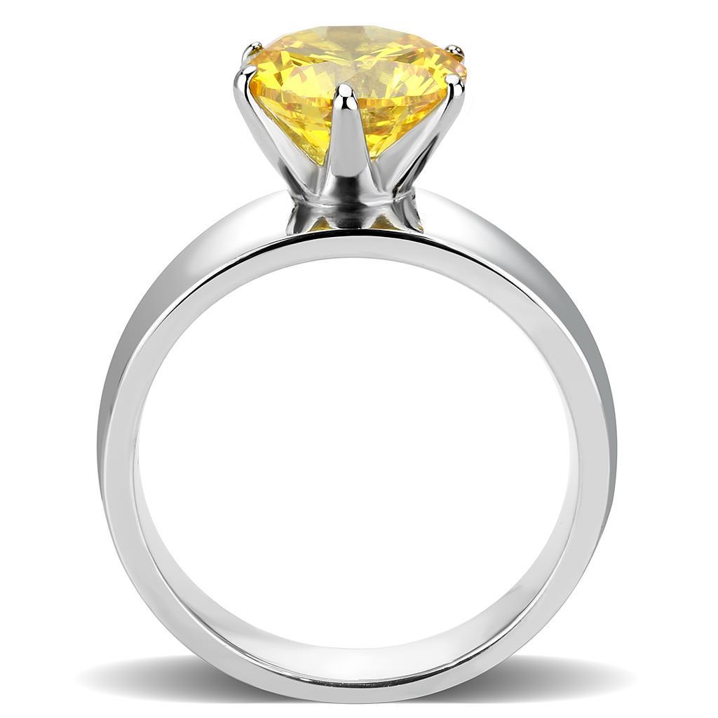 TK52011 - High polished (no plating) Stainless Steel Ring with AAA Grade CZ  in Topaz-2