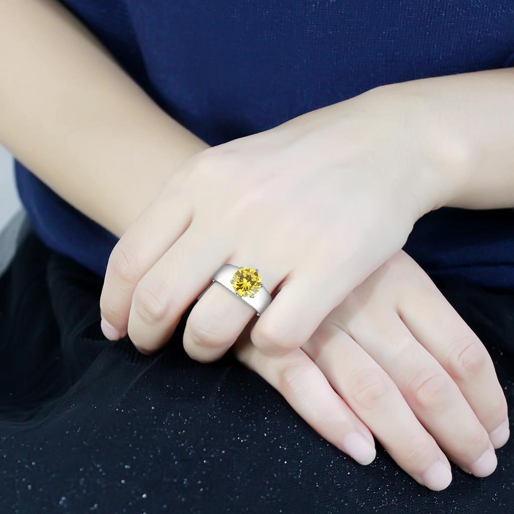 TK52011 - High polished (no plating) Stainless Steel Ring with AAA Grade CZ  in Topaz-4