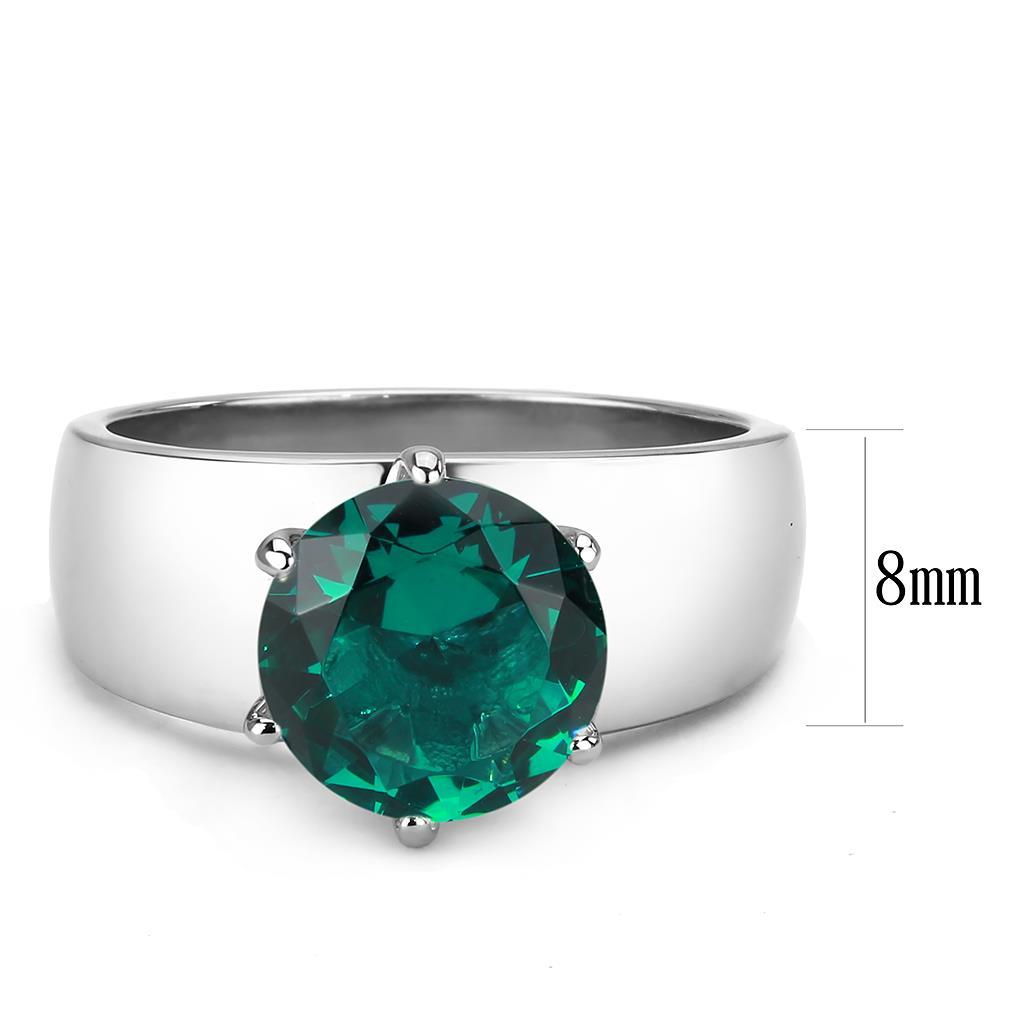 TK52012 - High polished (no plating) Stainless Steel Ring with Synthetic Synthetic Glass in Blue Zircon-1