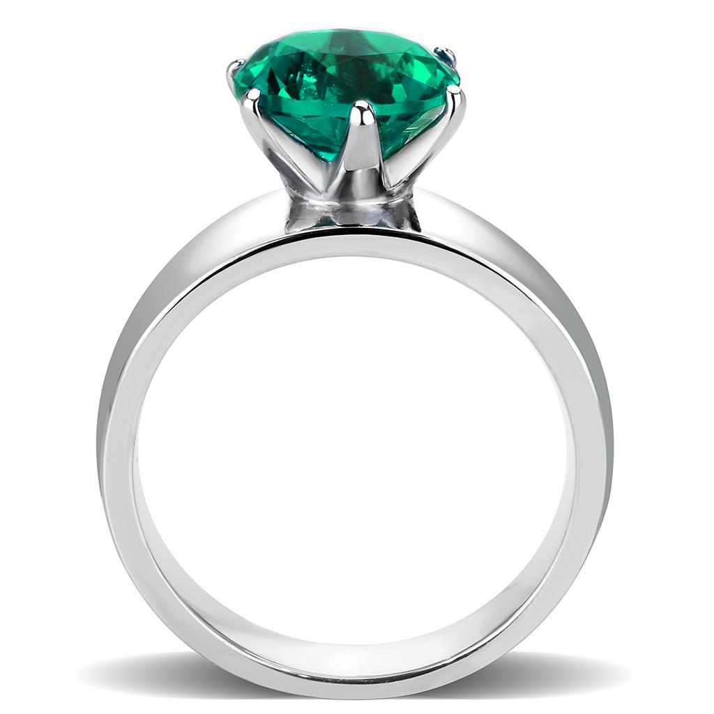 TK52012 - High polished (no plating) Stainless Steel Ring with Synthetic Synthetic Glass in Blue Zircon-2