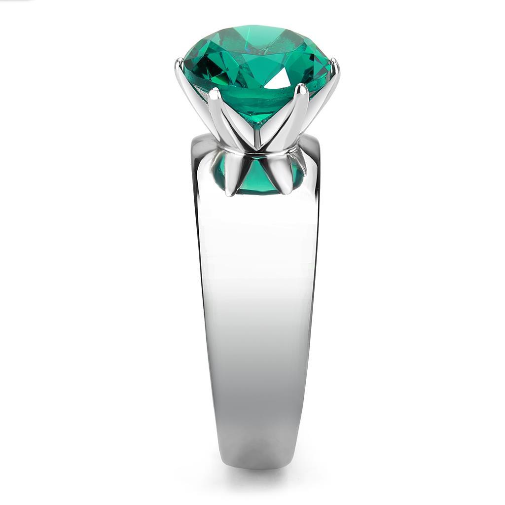 TK52012 - High polished (no plating) Stainless Steel Ring with Synthetic Synthetic Glass in Blue Zircon-3
