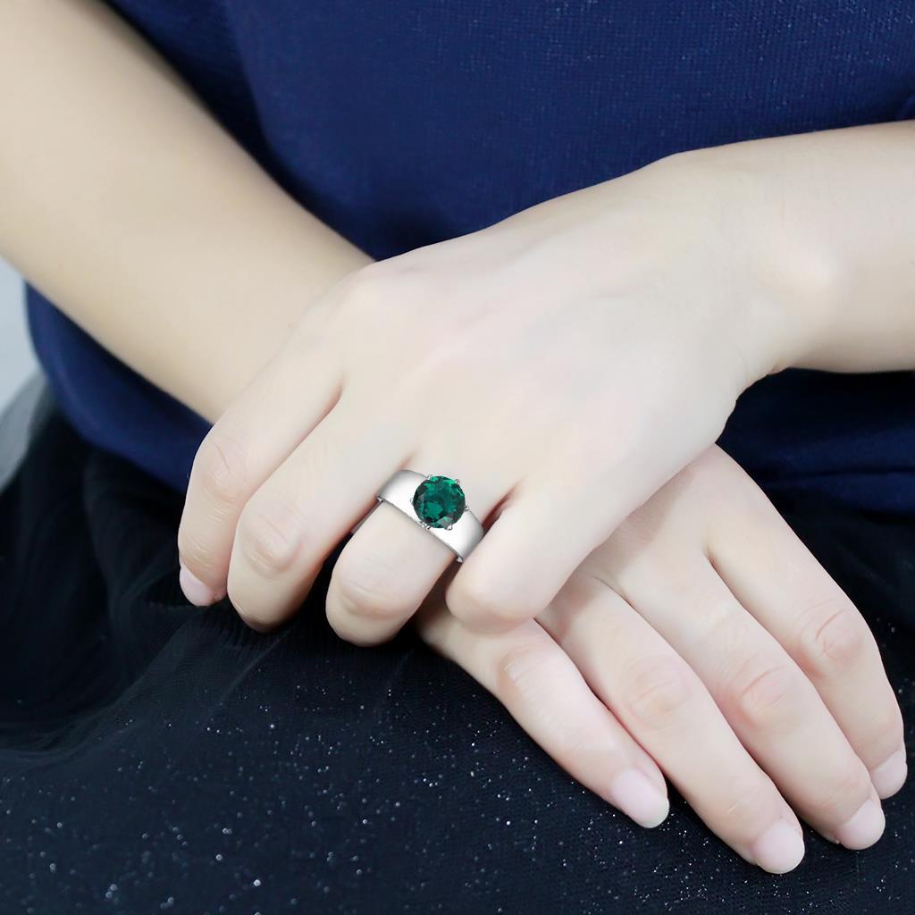 TK52012 - High polished (no plating) Stainless Steel Ring with Synthetic Synthetic Glass in Blue Zircon-4