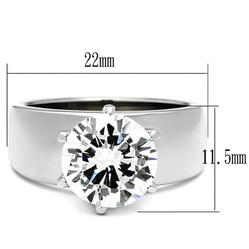 TK520 - High polished (no plating) Stainless Steel Ring with AAA Grade CZ  in Clear-1