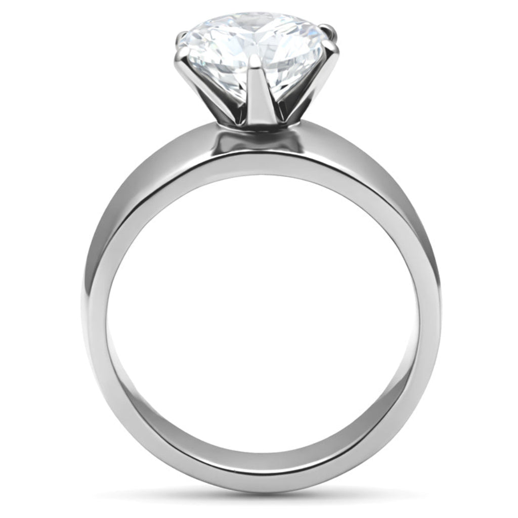 TK520 - High polished (no plating) Stainless Steel Ring with AAA Grade CZ  in Clear-2