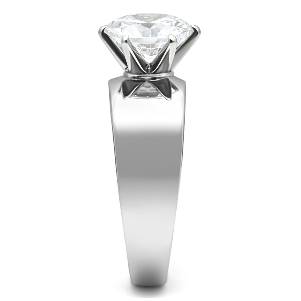 TK520 - High polished (no plating) Stainless Steel Ring with AAA Grade CZ  in Clear-3