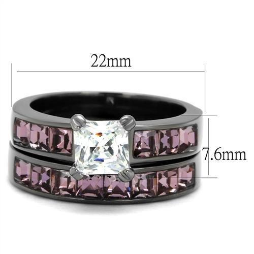 TK61206LJ - IP Light Black  (IP Gun) Stainless Steel Ring with AAA Grade CZ  in Clear-1
