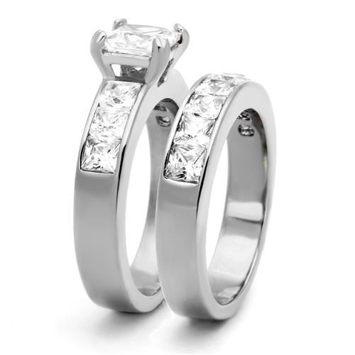 TK61206 - High polished (no plating) Stainless Steel Ring with AAA Grade CZ  in Clear-3