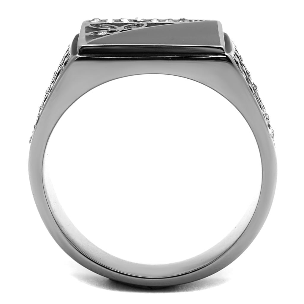 TK711 - High polished (no plating) Stainless Steel Ring with Top Grade Crystal  in Clear-2