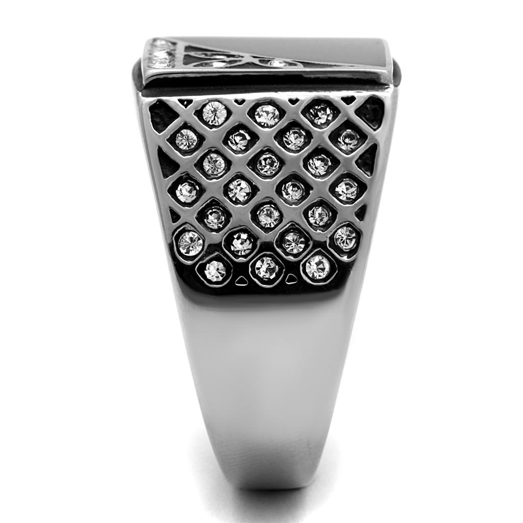 TK711 - High polished (no plating) Stainless Steel Ring with Top Grade Crystal  in Clear-3