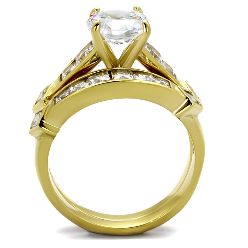 TK8X040 - IP Gold(Ion Plating) Stainless Steel Ring with AAA Grade CZ  in Clear-2