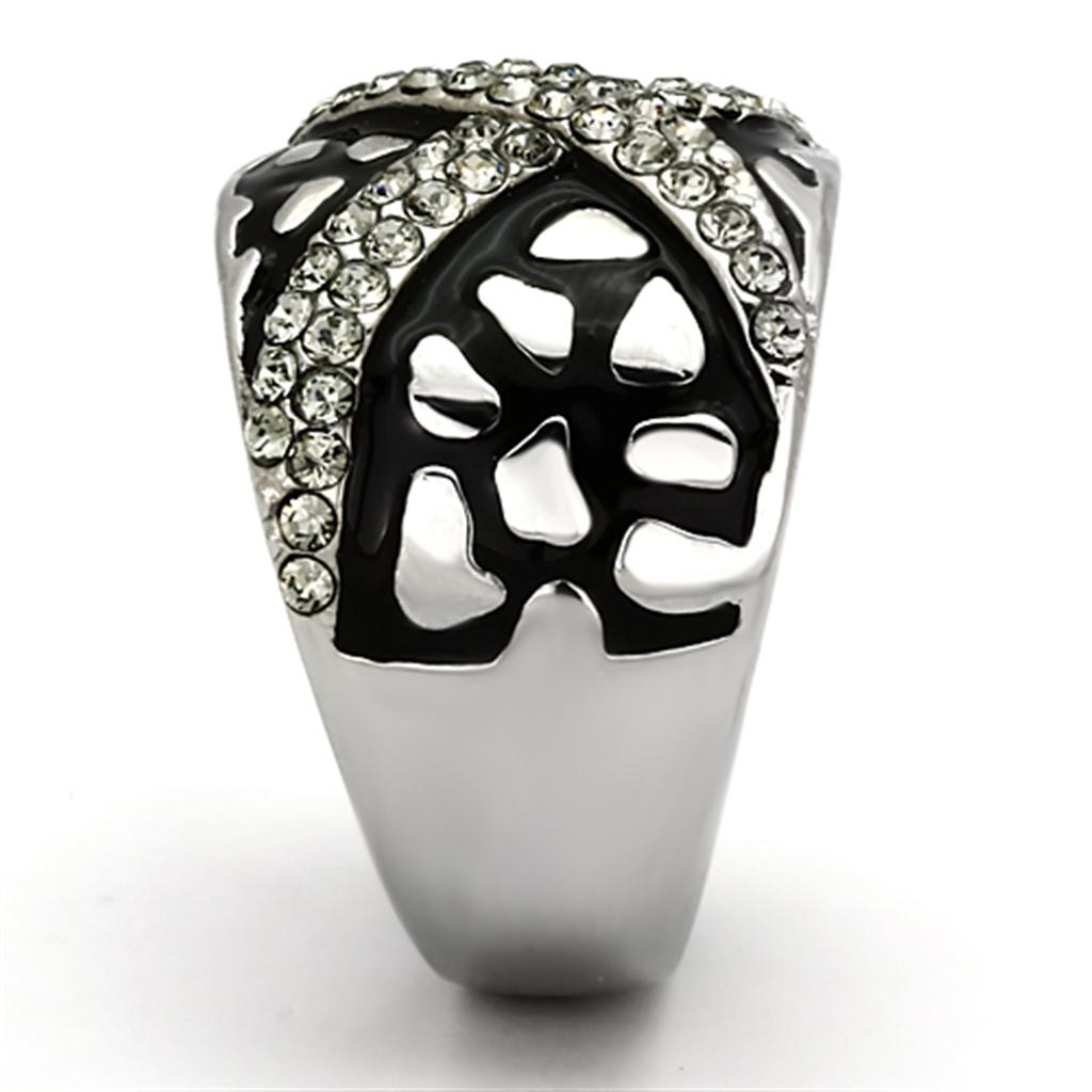 TK921 - High polished (no plating) Stainless Steel Ring with Top Grade Crystal  in Black Diamond-3
