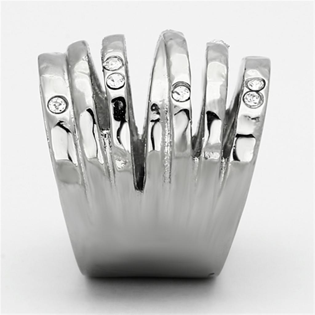 TK937 - High polished (no plating) Stainless Steel Ring with Top Grade Crystal  in Clear-3