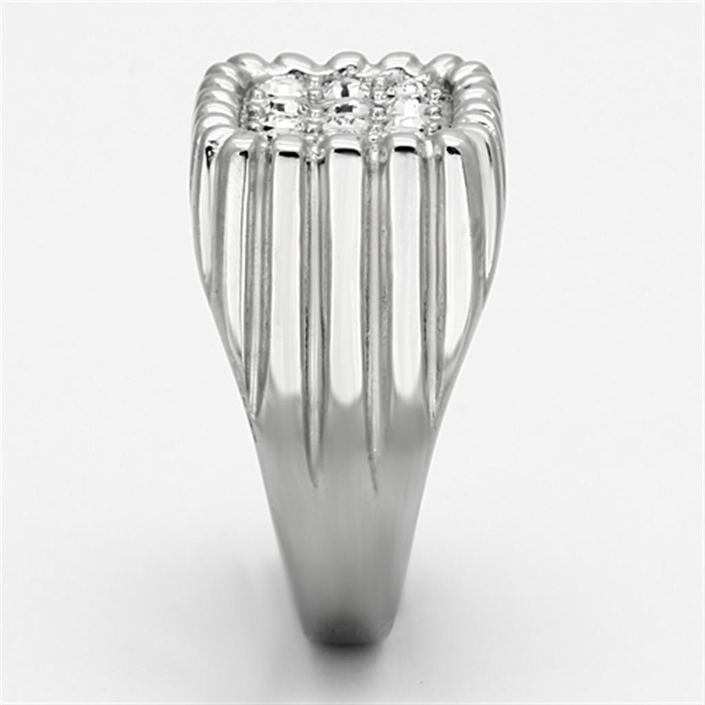 TK940 - High polished (no plating) Stainless Steel Ring with Top Grade Crystal  in Clear-3