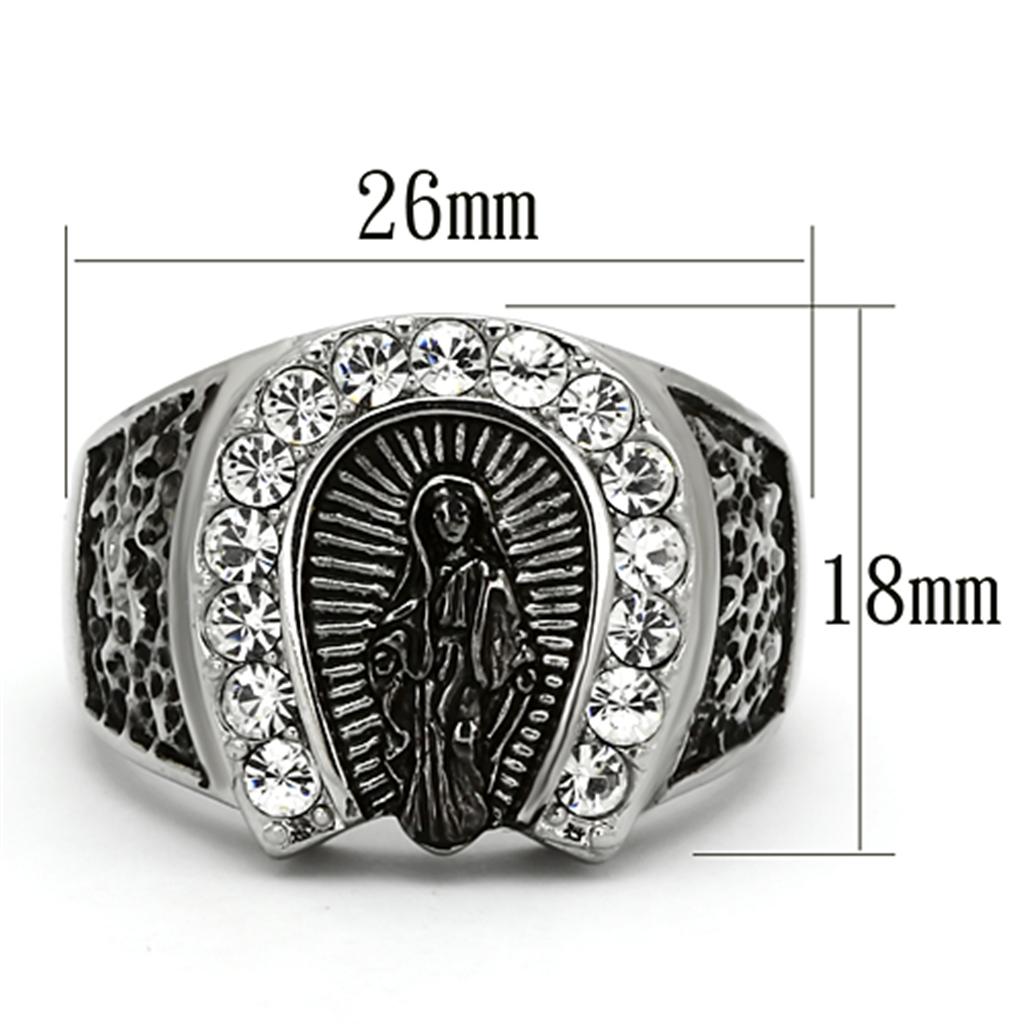 TK942 - High polished (no plating) Stainless Steel Ring with Top Grade Crystal  in Clear-1