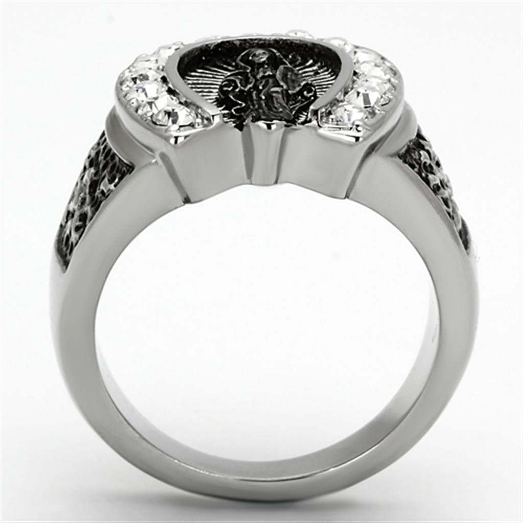 TK942 - High polished (no plating) Stainless Steel Ring with Top Grade Crystal  in Clear-2