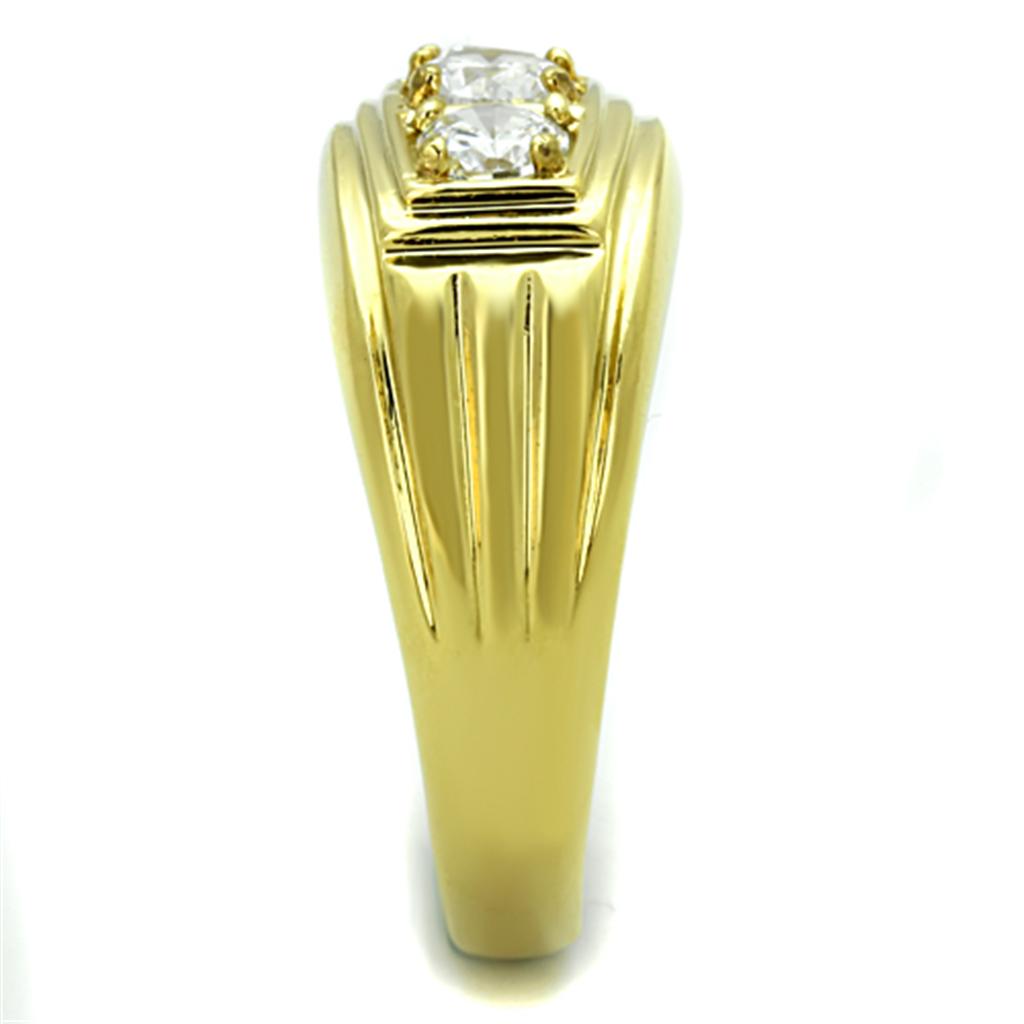 TK946G - IP Gold(Ion Plating) Stainless Steel Ring with AAA Grade CZ  in Clear-3