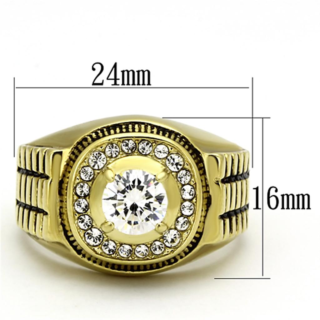 TK948G - IP Gold(Ion Plating) Stainless Steel Ring with AAA Grade CZ  in Clear-1