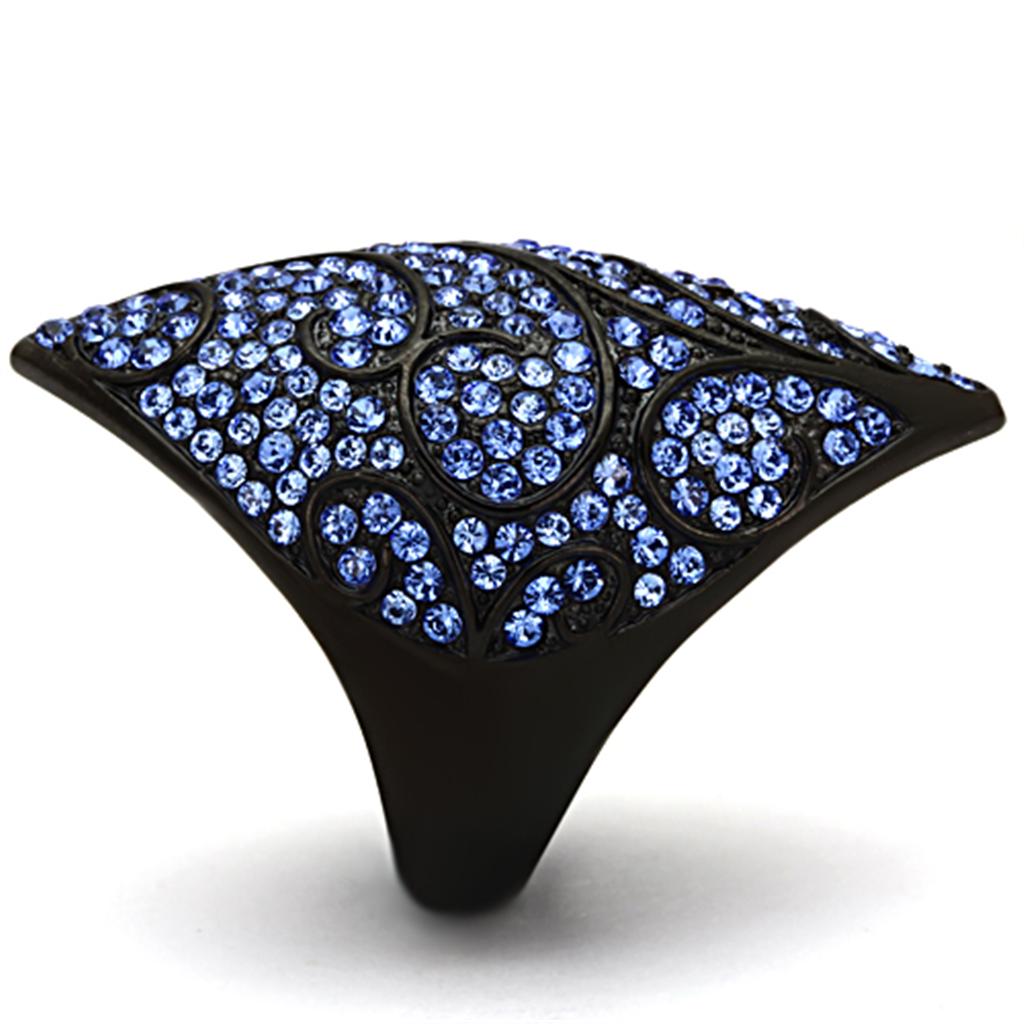 TK949 - IP Black(Ion Plating) Stainless Steel Ring with Top Grade Crystal  in Sapphire-3